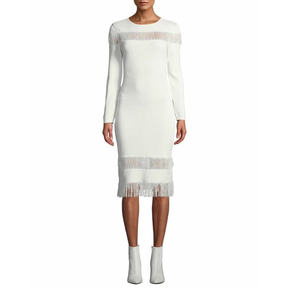 Sachin & Babi White Fringe Seraphina Dress Knit Long Sleeve Dress Sz L Nwt